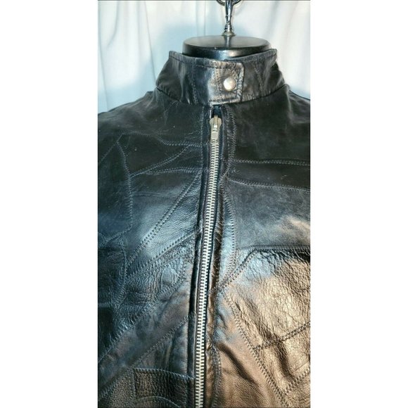 BIKER JACKET DIAMOND PLATE ROCK DESIGN GENUINE BUFFALO LEATHER  SIZE LARGE - Picture 8 of 11